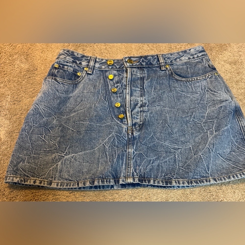 GANNI Blue Crinkle Denim Miniskirt Size 40 (32 Waist)